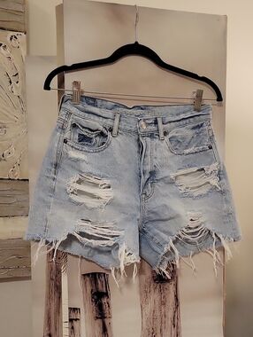American Eagle Outfitters Light Blue Distressed Denim Shorts